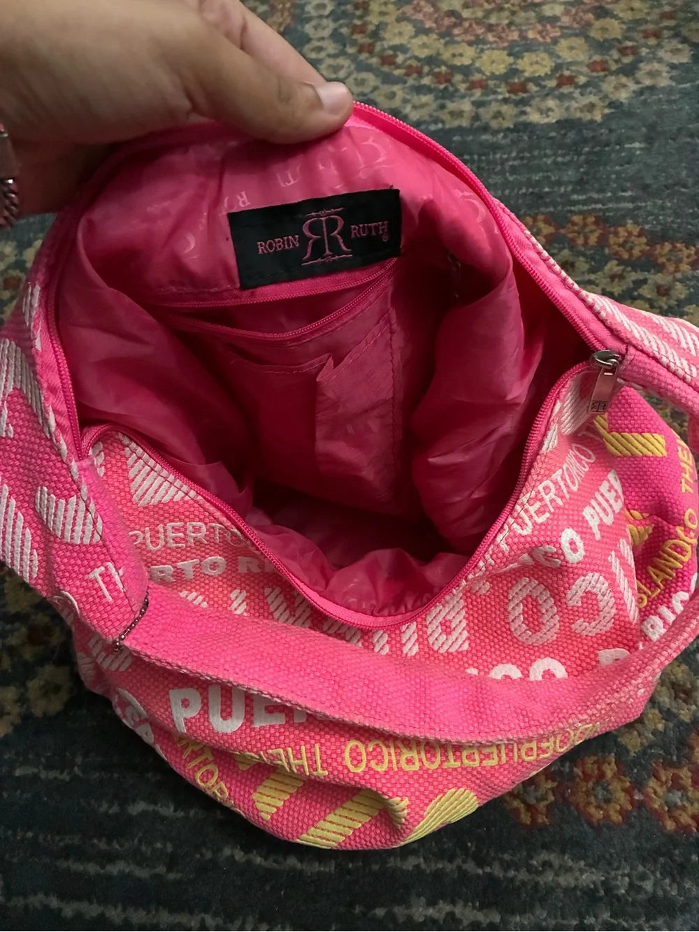 Robin Ruth Bright Pink & Yellow Puerto Rico Logo Hobo Bag